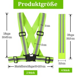 Pack of 2 Reflective Vest with 2 Reflective Bracelets, High-Vis Reflective Vest, Reflective Safety Vest, Adjustable, Lightweight Elastic Running Vest for Running, Cycling