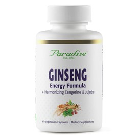 Paradise Herbs Ginseng Root Extract for Energy & Well-Being, Vegan, Non GMO, Gluten Free, Vitamin B1, B2 & B12, 60 Capsules