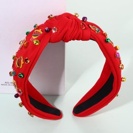 BSJELL Mexican Headband for Women Cinco De Mayo Accessories Fiesta Sombrero Chili Pepper Cactus Knotted Headband Jeweled Crystal Wide Top Knot Headband Fiesta Party Decorations (Red)