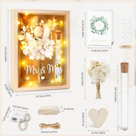 MOTONG Wedding Gifts for Bride and Groom Money, Money Gift, Wedding Gift, Money Gifts, Birthday with Dried Flowers, Wooden Box, Plastic Test Tube, Fairy Lights, Couple Gifts
