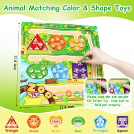 DUKVSG Magnetic Color & Shape Maze, Montessori Wooden Color Shape Matching Puzzle Board - Educational Learning Toys, Toddler Fine Motor Skills Sensory Toys for Boys Girls 3 4 5 Years Old Gift
