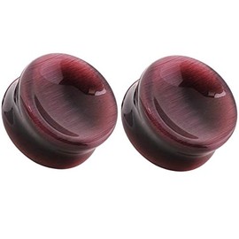 Pierced Owl Natural Purple Cat's Eye Concave Stone Saddle Plugs, Sold as a Pair (14mm (9/16"))