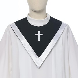 BLESSUME Unisex Church V Shape Choir Stole Collar with Cross (Black/White)