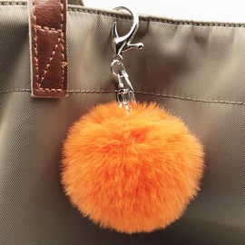 Sqzrpomddy Keychain, Keychain, Cute, Fluffy, Keyring, Hanging Bag, Cute Backpack, Pom Pom, Pendant, Faux Fur Accessory, orange