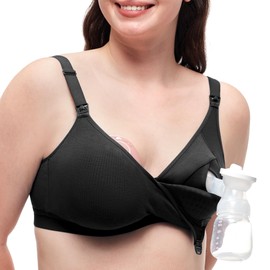 Momcozy Hands-Free Pumping Bra, Wireless & Seamless Breast Pump Bra, Breathable Tencel™ Fabric & Fully Fixed Cups Black