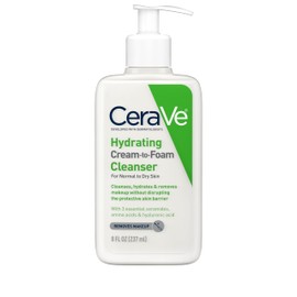 CeraVe Hydrating Cream To Foam Cleanser, Makeup Remover Face Wash For Dry Skin, Foaming Facial Cleanser With Hyaluronic Acid, Normal To Dry Skin, Fragrance Free & Non Comedogenic, 8 Fluid Ounces