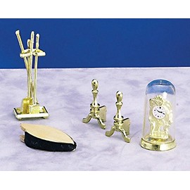 Dollhouse Miniature 1:12 Scale Fireplace Accessories with Clock, 8 pc
