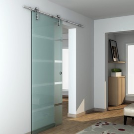 DIYHD 8FT Stainless Steel Glass Sliding Barn Door Partition Kit