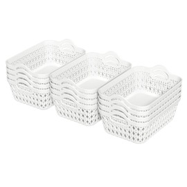 12 Packs Small Plastic Desktop Storage Basket, Mini Baskets, White