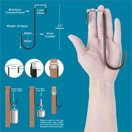 Over The Door Hooks 5.5" 4Pcs for 1 3/8" Door Black Plastic Coating Wreath Door Hanger Hook for Hanging Ironing Board Towel Rack Bathroom Closet Cabinet Clothes Coat Holder Single Heavy Duty