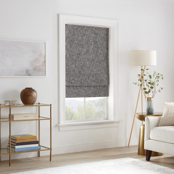 ECLIPSE Drew Noise Reducing Blackout Cordless Lined Window Roman Shade for Living Room, 35 in x 64 in, Charcoal