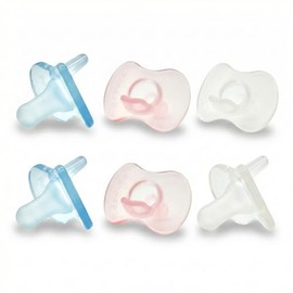 DOCURA - Chupones de Silicón para bebé Anticólico y Antirreflujo - Diseño Ergonómico, Suaves, Seguros y sin BPA - Set de 6 piezas en colores rosa, azul y transparente
