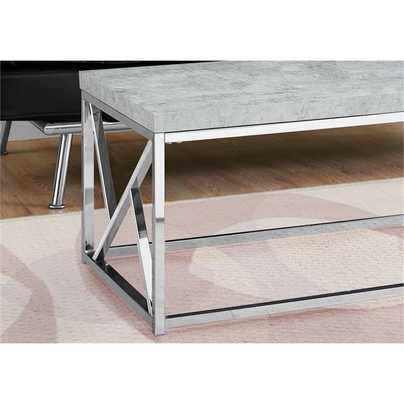 Monarch Specialties Coffee Table-Grey Cement With Chrome Metal