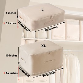 Ultra Space Saving Self Compression Organizer, Self Compression Moving Organizer Bags for Down Quilt, Down Clothes, Bedding, Storage Tote for Space Saving (1-pack beige, XL)