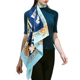 OSCAR ROSSA 35"x35" Large Square Printed 100% Mulberry Silk Charmeuse Scarf with Hand-Rolled Edges