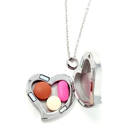 Amour Heart Pill Necklace - Polished Heart Locket with Strong Magnetic Closure - Medication Necklace - Keep Your Medication Securely with You at All Times - Heart Locket Necklace with 26 Inches Chain,
