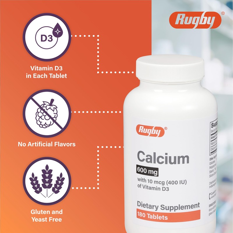 Rugby 600mg Calcium Tablets - Made with 10mcg (400IU) of