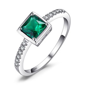 JewelryPalace Square Cut 0.5ct Simulated Emerald Solitaire Rings for Her, 14K White Gold 925 Sterling Silver Promise Ring for Women, Green Gemstone Jewellery Sets Rings Size N