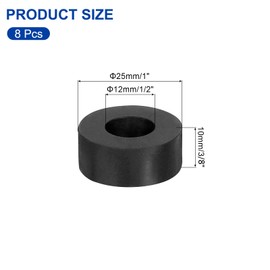 sourcing map 8Pcs 1" OD x 1/2" ID x 3/8" Thick Round Rubber Washers Flat Rubber Spacer Bushing for Home Appliances Cars Boat Accessories