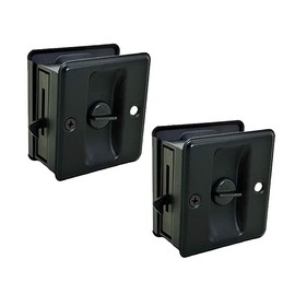 QCAA Solid Brass Sliding Door Pull Privacy Pocket Lock, Matte Black, Made in Taiwan, 2 Pack