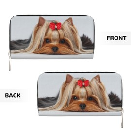 TREJUKY Great Pyrenees cute Dog Wallet for Men Women Long Clutch Zip Travel Leather Coin Purse Credit Card Holder Handbag, Lying Yorkshire Terrier With Cute Ribbon Yorkie Love Portrait Of A Dog, One