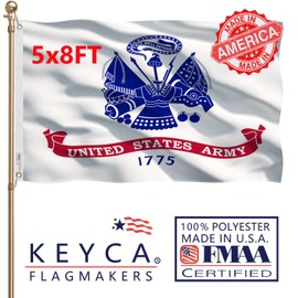 KEYCA Army US Military Flag 5x8 FT 100% Made in The USA-Heavy Duty Vibrant colors Double Sided White Army Flag with 3 Brass Grommets for Home/Company/Indoor Outdoor Decoration
