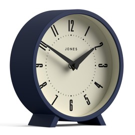 Jones Clocks® 'Venus' desk clock - modern round design in blue, stylish retro look for shelf, table, mantel or bedside
