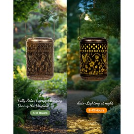 GIGALUMI Solar Lanterns Outdoor, Hummingbird Hanging Solar Garden Lights, Waterproof Metal Garden Ornament Decoration for Yard, Patio, Porch, Backyard, Lawn