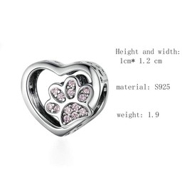 Alberello Dog Charms 925 Sterling Silver Beads for Bracelets (dog paw print)