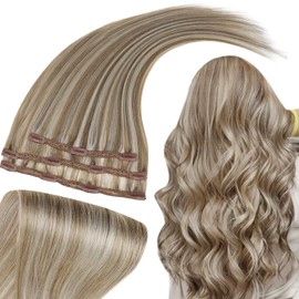RUNATURE Hair Extensions Clip in Human Hair,50g 3PCS 18 Inch Ash Brown with Platinum Blonde Hair Clip in Extensions Human Hair Remy Double Weft Clip in Hair Extensions for Women