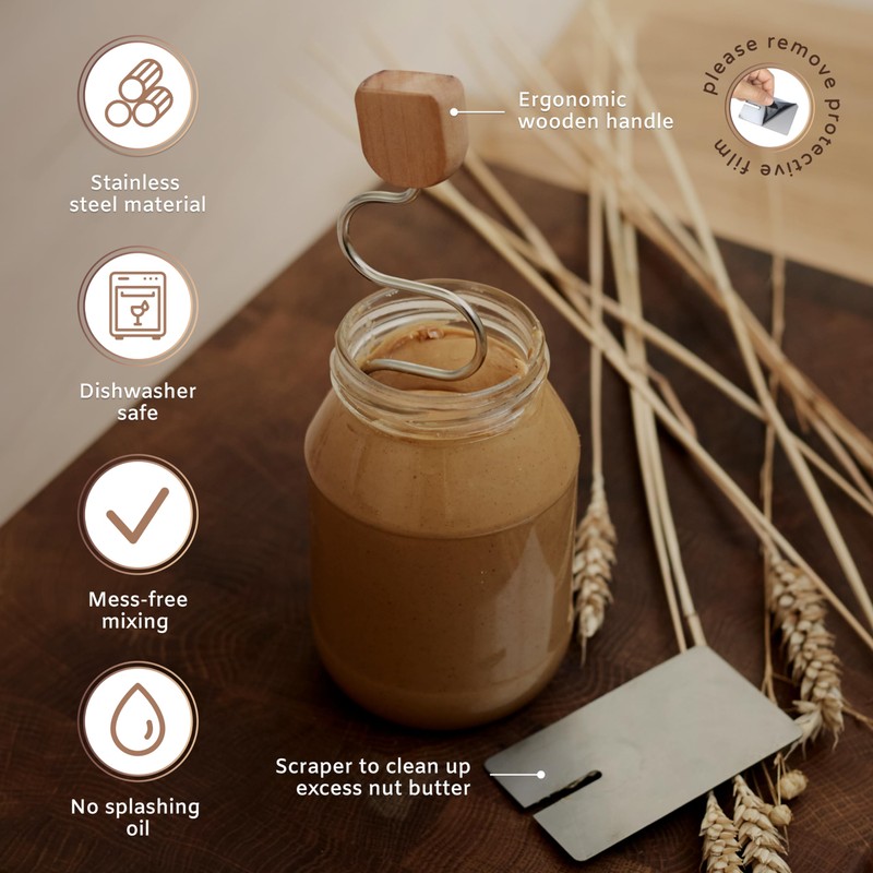 Peanut Butter Stirrer, Natural Nut Butter Mixer Steel Scraper Multi-Size: