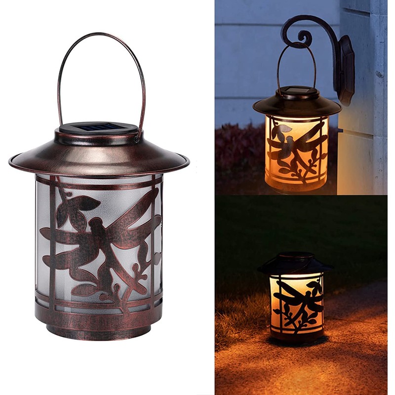Solar Lantern Lights Outdoor, Dragonfly Waterproof Metal Hanging Solar Lights