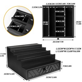 Cokritsm 5-Tier Wooden Cologne Organizer with Hidden Drawer & Soft Velvet Lined Interior - Display Storage Box for Bedroom & Bathroom Vanity, Cologne Display Stand with Ornamental Pattern Black