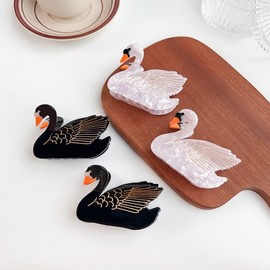 Elegant Black & White Swan Hair Claw Clip: Small, Fresh, and Adorable Shark Clip Black Swan - Pappia Direct Deal 20ea