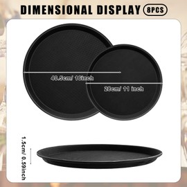 Zopeal 8 Pieces Restaurant Serving Tray, Non Slip Surface Round Tray, Plastic Food Meals Server Tray with Raised Edges for Home, Kitchen, Restaurant, Cafeteria, Bar, Hotel (Black,11 Inch, 16 Inch)