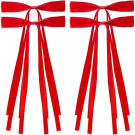 4pcs Large Bows Hair Clip, Long Tail Bow Hair Barrette Alligator Clip, Non-Slip Satin Ribbon Bowknot French Hair Accessories for Women Daily, Weddings, Parties - Red
