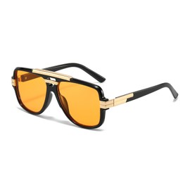 YAMEIZE Retro Pilot Metal Design Sunglasses - for Women Men Vintage Double Bridge Sunglasses UV400 Protection Square Shade Driving