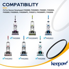 KEEPOW Vacuum Belt for Hoover Smartwash Automatic Carpet Cleaner FH52000, FH52000V, FH52001, FH52002, FH52005, FH52002G, FH52004PC, FH52013, FH53000PC, FH52050 (2 Pack)