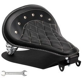 DgNeLai Motorcycle Solo Drive Seat Black Rhombus Leather Bobber Cushion with Mounting Seatbase Spring Bracket Kit Replacement for Harley Davidson Sportster XL 1200 883 48 Chopper Custom
