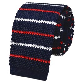 Men Classic Navy Red White Woven Silk Knitted Ties Stripes Designer Cotton Necktie Neckwear
