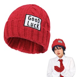 C-ZOFEK Anime Fuuko Izumo Beanie Hat for Women, Winter Keep Warm Knit Ski Cap with Good Luck Embroidery (Red)