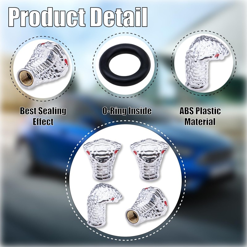 MEAJOO 4PCS Cobra Style Tire Valve Stem Caps, Snakehead Shape,