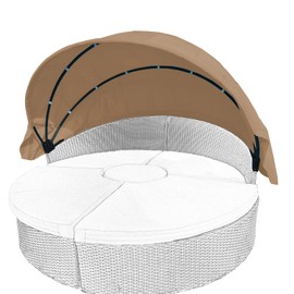 Patio Outdoor Daybed Canopy Replacement, Retractable Top Cover for 66in Outdoor Rattan Wicker Sectional Porch Sunbed (Only Canopy) (Khaki)