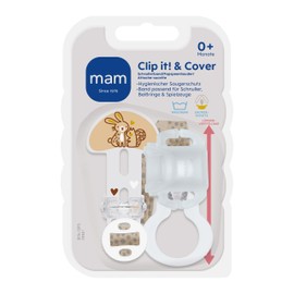 MAM Clip it! & Cover Dummy Strap with Teat Protection, Adjustable Dummy Holder with Removable Ring, Suitable for Dummies, Teething Rings and Toys, Rabbit