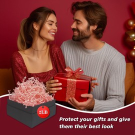 Tisspoms 2LB Pink Crinkle Cut Paper Shred Filler, Paper Shreds for Basket Fillers, Birthday, Gift Wrapping, Anniversary, New Years, Valentine's Easter Gift Decor Party Filler