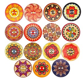 CANDEOLA 30-Pcs 2" Large Mixed Vintage Flower Wooden Buttons | Bulk Assorted Colors Natural Wood Buttons for Sewing Clothes Crafts Decorations (50mm)