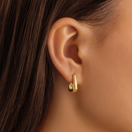 Poxtex 14K Gold Statement Earrings for Women, Trendy Chunky Cute Hoop Earrings, Lightweight Hypoallergenic Gold Dome Hook Earrings for Women Gifts, Dainty Tarnish Free Gold Jewelry