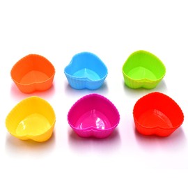12PCS Silicone Mini Reusable Muffin Baking Cup Small Cupcake Holders Random Color Silicone Cupcake Liners Pastry Dessert Cups Nonstick Liner Molds for Making Muffin Chocolate Bread(Heart)