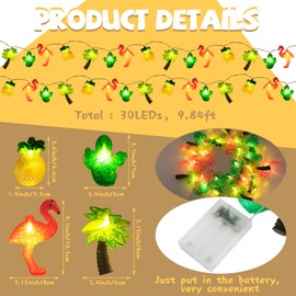 Retisee Summer 9.84 ft Flamingo Pineapple String Lights Hawaiian LED Patio Lights with Battery Operated Tropical Waterproof Flamingo Cactus Pineapple String Lights for Summer Home Outdoor Indoor Party
