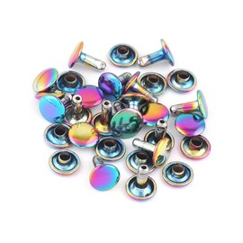 Tubular Double Cap Rivets - 9mm Rainbow Metal Button Round Rapid Rivet,Rivet Studs for Purse Bags Handbags Shoes Belts Leather Craft Repair (Rainbow 50sets)